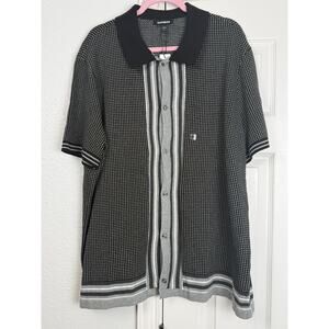 Express NWT Men’s Knit Button Front Sweater XL Black Gray Modern